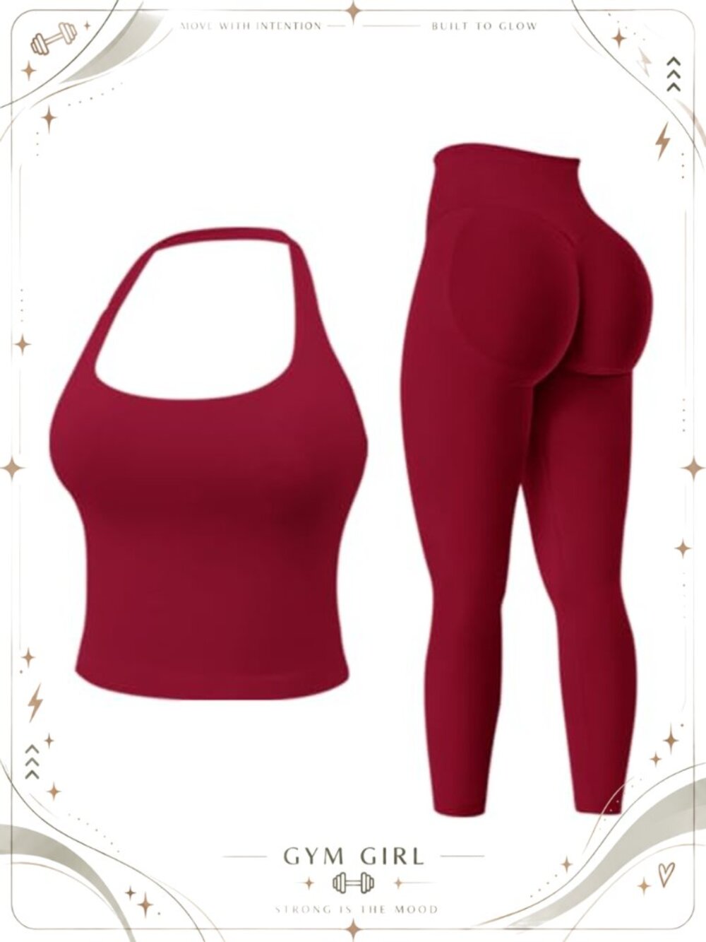 Women's 2 Piece Workout Set Seamless Halter Top Hidden Scrunch Leggings